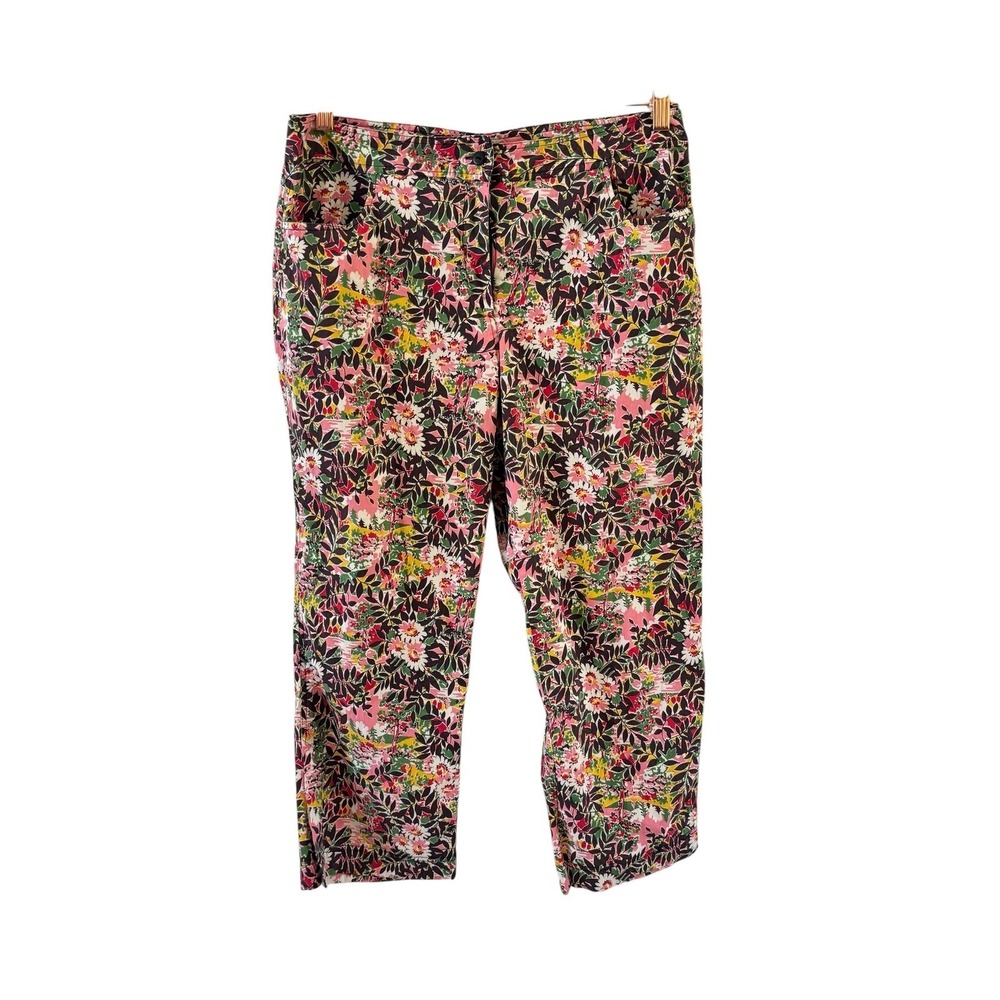Vintage April Cornell Floral‎ Capri Pants Womens XL Twill Cottage Boho Prairie